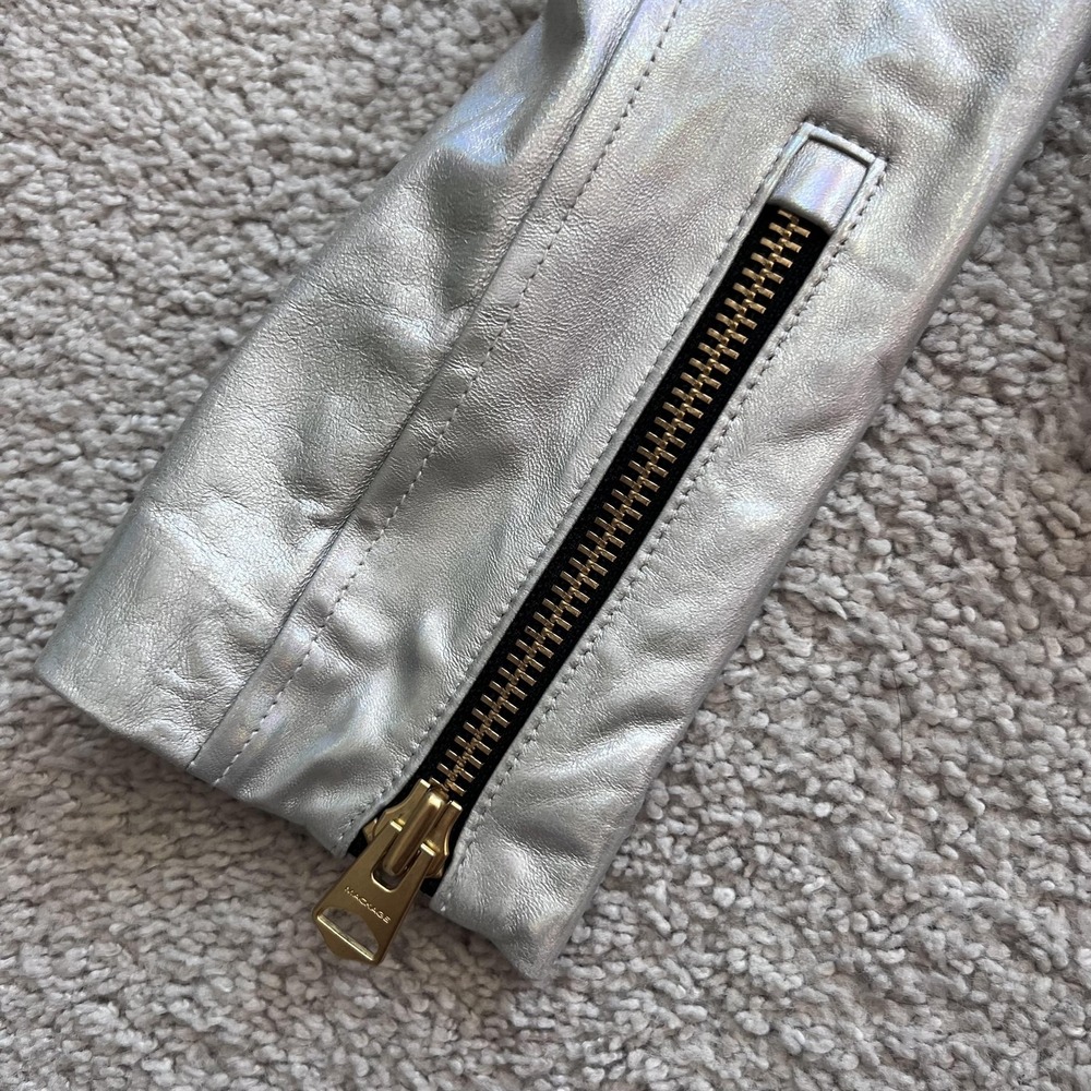 Mackage Moto Biker Jacket Silver Metallic Lambskin Leather Womens Small Zip - Picture 3 of 16